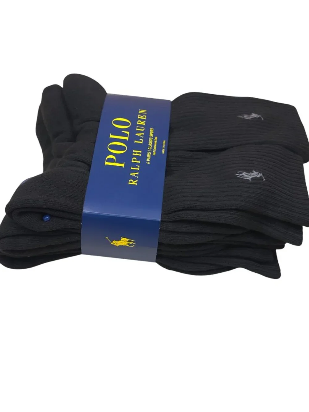 Polo Ralph Lauren Classic Sport Crew Socks 6 Pairs Black Half Cushioned Sz 10-13